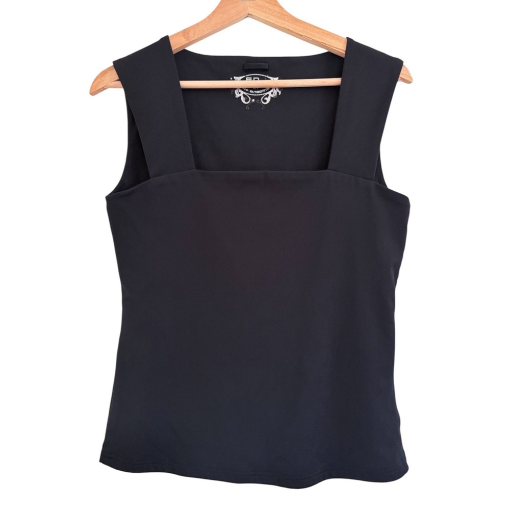 FDJ Black Square Neck Tank Top Wide Strap Structured Stretch Knit Minimalist S